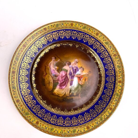 Set of 3 Antique Angelica Kauffman Style D.F.Czech Plates 61/4" Cobalt &Gold 22K - Picture 10 of 13